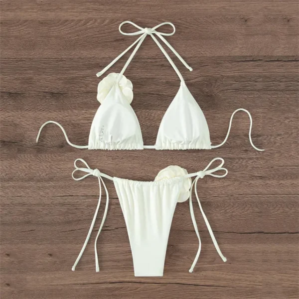 Sexy 3D Flower White String Halter Bikinis 2025 Mujer Swimwear Women Swimsuits Bathing Suit Brazilian Triangle Bikini Set Bather - Image 2